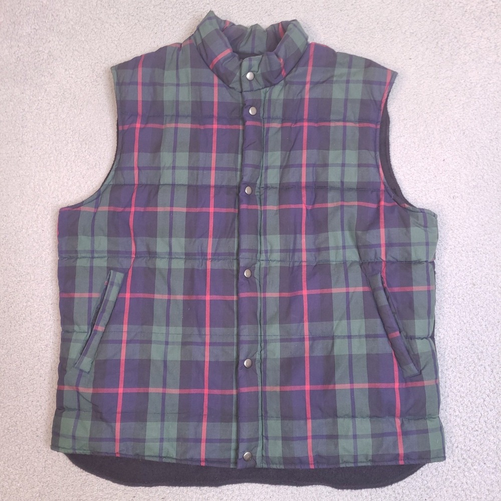 Vintage Gap Puffer Vest Large Mtn. Country 94 Fleece Lined‎ Tartan Plaid Preppy